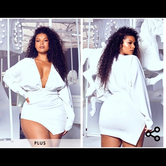PrettyLittleThing Dresses & Skirts - Plus White Pleated Balloon Sleeve Bodycon Dress